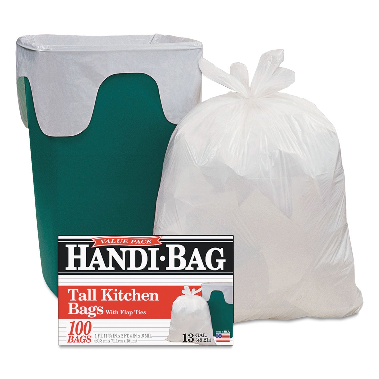 Flap-Tie Can Liners | 13 Gal | White | 100-Pack