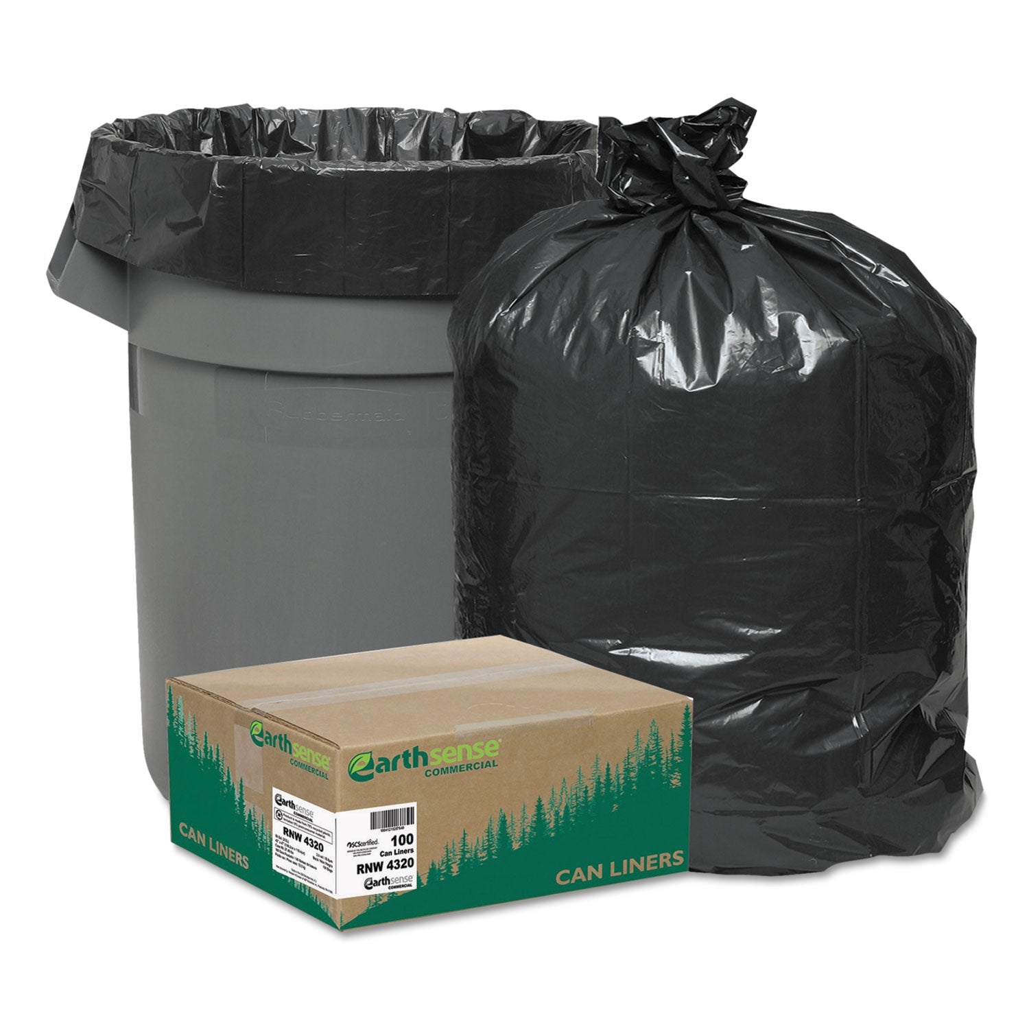 Recycled Can Liners | 56 gal, Black, 100/Ctn