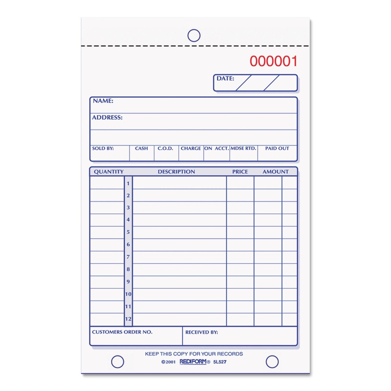 Rediform® Sales Book, 12 Lines, Two-Part Carbonless, 4.25 x 6.38, 50 Forms Total