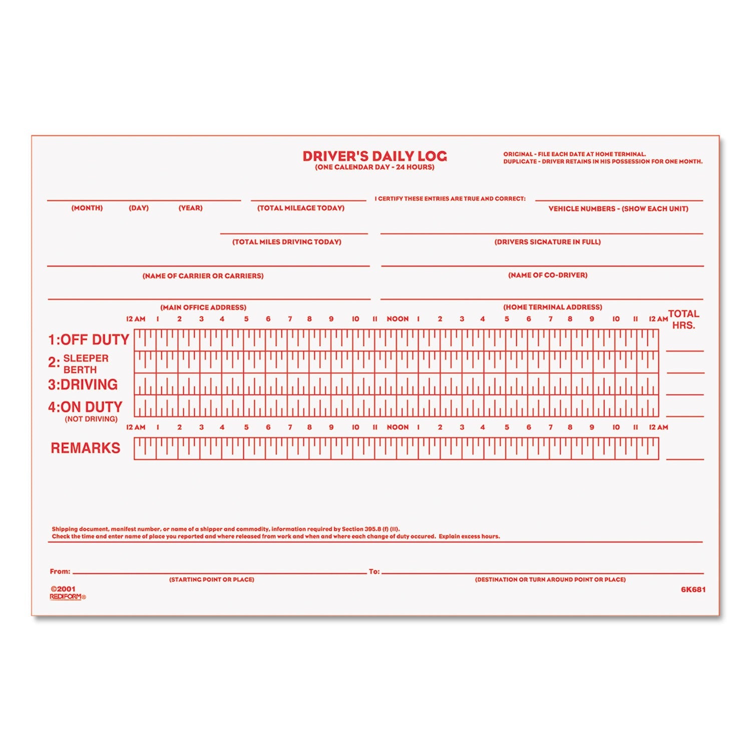 Driver's Daily Log Book | Two-Part Carbonless