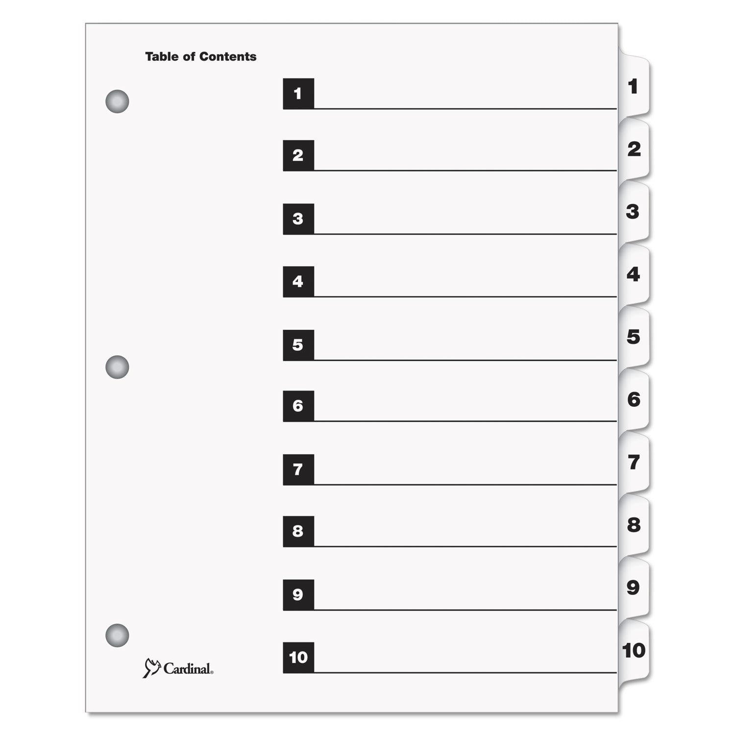 Cardinal® OneStep Printable Table of Contents and Dividers, 10-Tab, 1 to 10, 11 x 8.5, White, White Tabs, 1 Set