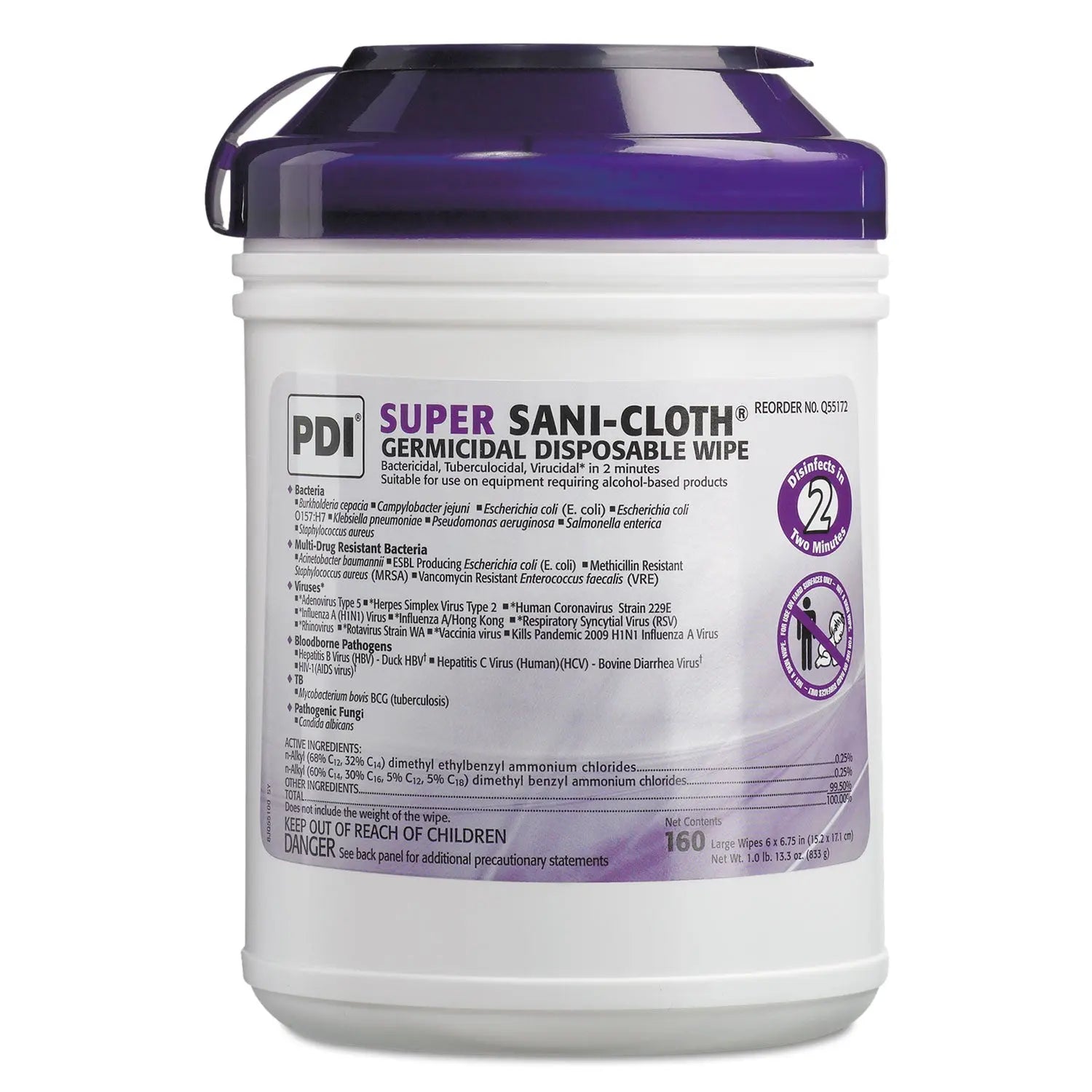 Sani Professional® Super Sani-Cloth Germicidal Disposable Wipes, 1-Ply, 6 x 6.75, Unscented, White, 160/Canister, 12 Canisters/Carton