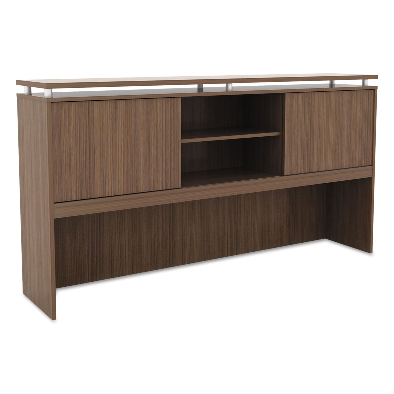 Alera® Alera Sedina Series Hutch With Sliding Doors, 72w X 15d X 42.5h, Modern Walnut