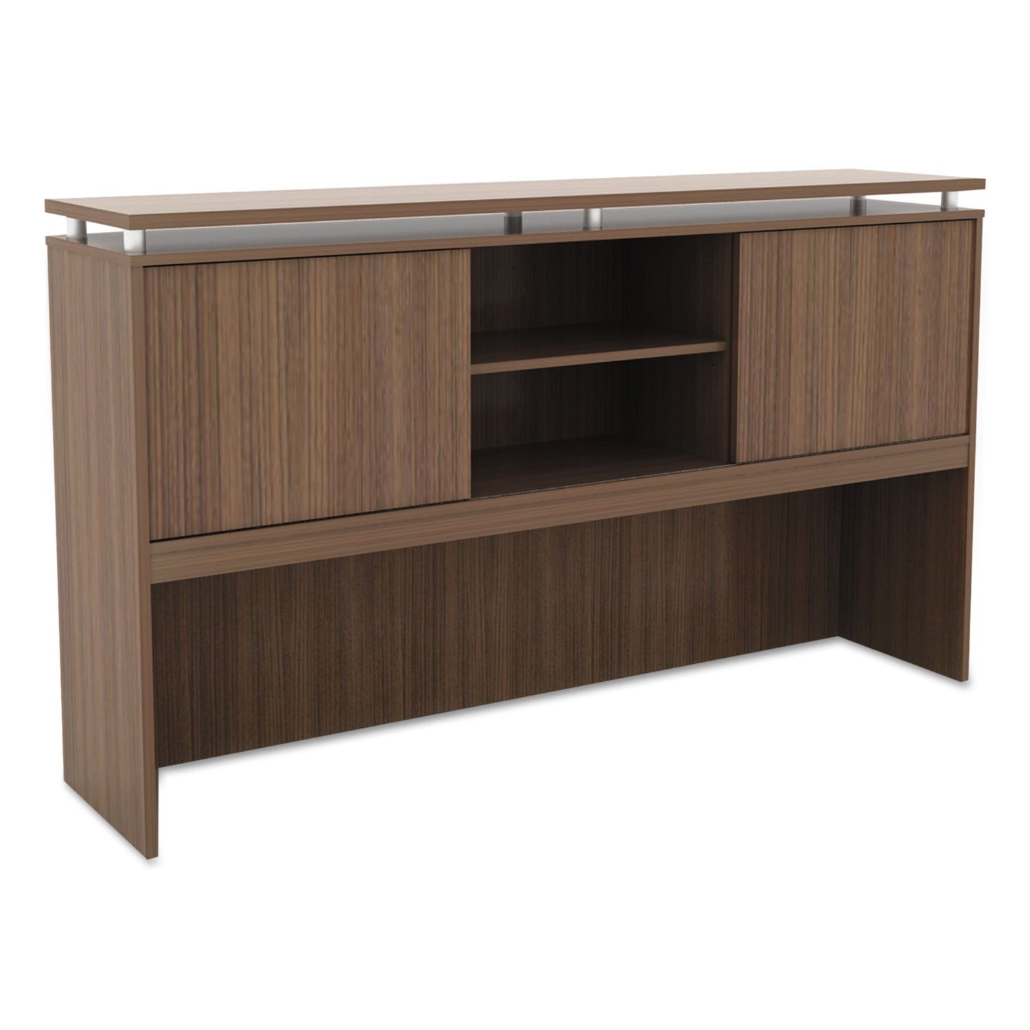 Alera® Alera Sedina Series Hutch With Sliding Doors, 66w X 15d X 42.5h, Modern Walnut