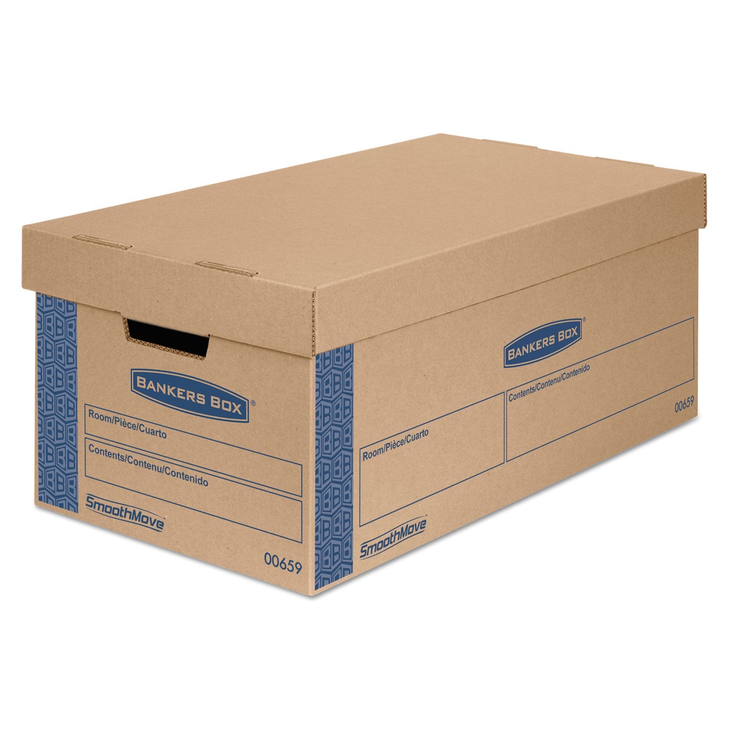 Bankers Box® SmoothMove Prime Moving/Storage Boxes, Lift-Off Lid, Half Slotted Container, Small, 12" x 24" x 10", Brown/Blue, 8/Carton