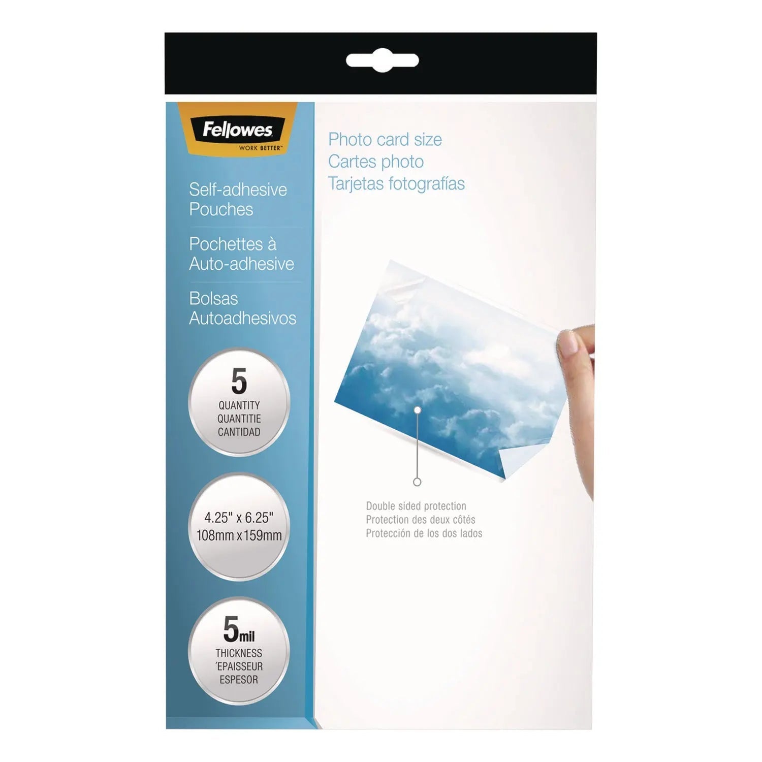 Fellowes® Self-Adhesive Laminating Pouches, 5 Mil, 4.25" X 6.25", Gloss Clear, 5/pack