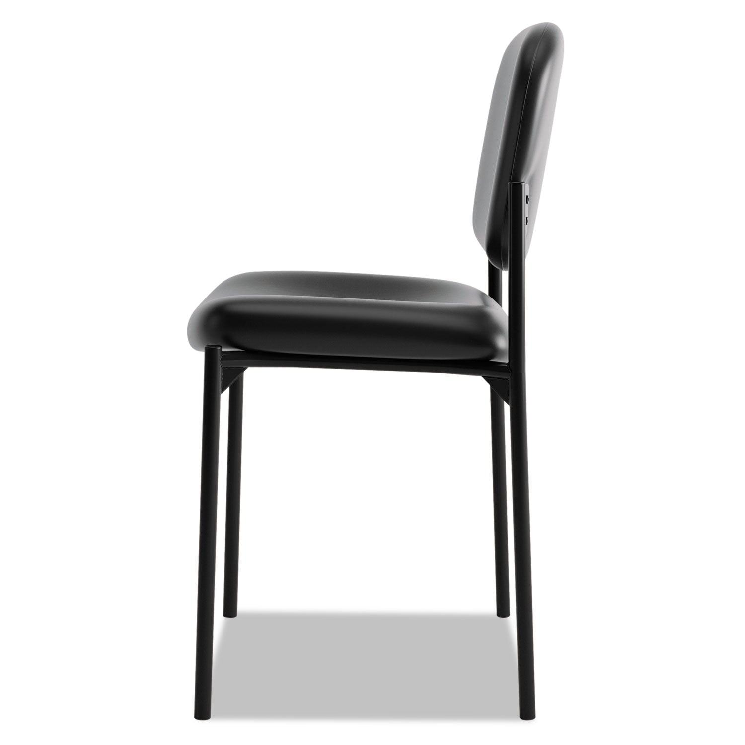 HON® VL606 Stacking Guest Chair without Arms, Bonded Leather Upholstery, 21.25" x 21" x 32.75", Black Seat, Black Back, Black Base