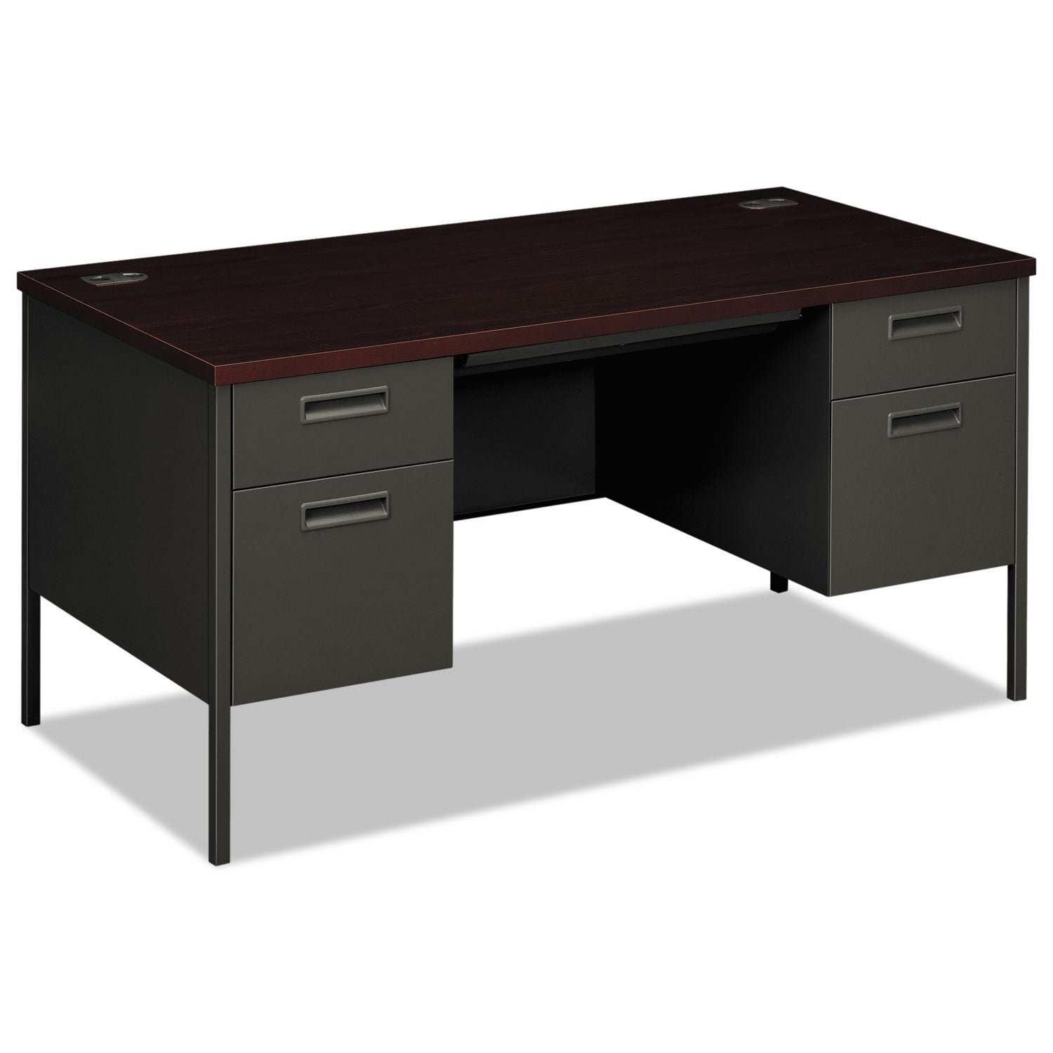 HON® Metro Classic Series Double Pedestal Desk, Flush Panel, 60" X 30" X 29.5", Mahogany/charcoal