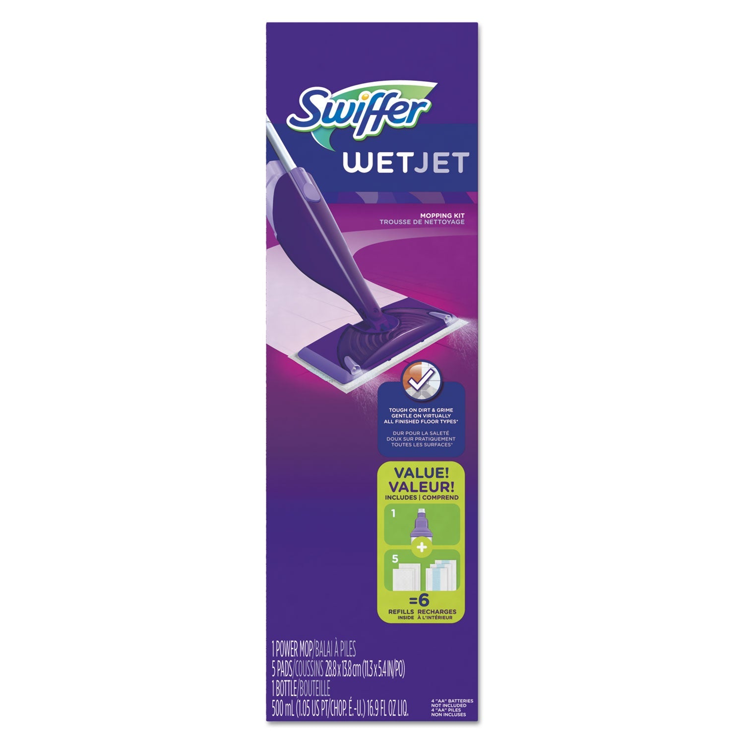 Swiffer® Wetjet Mop, 11 X 5 White Cloth Head, 46" Purple/silver Aluminum/plastic Handle