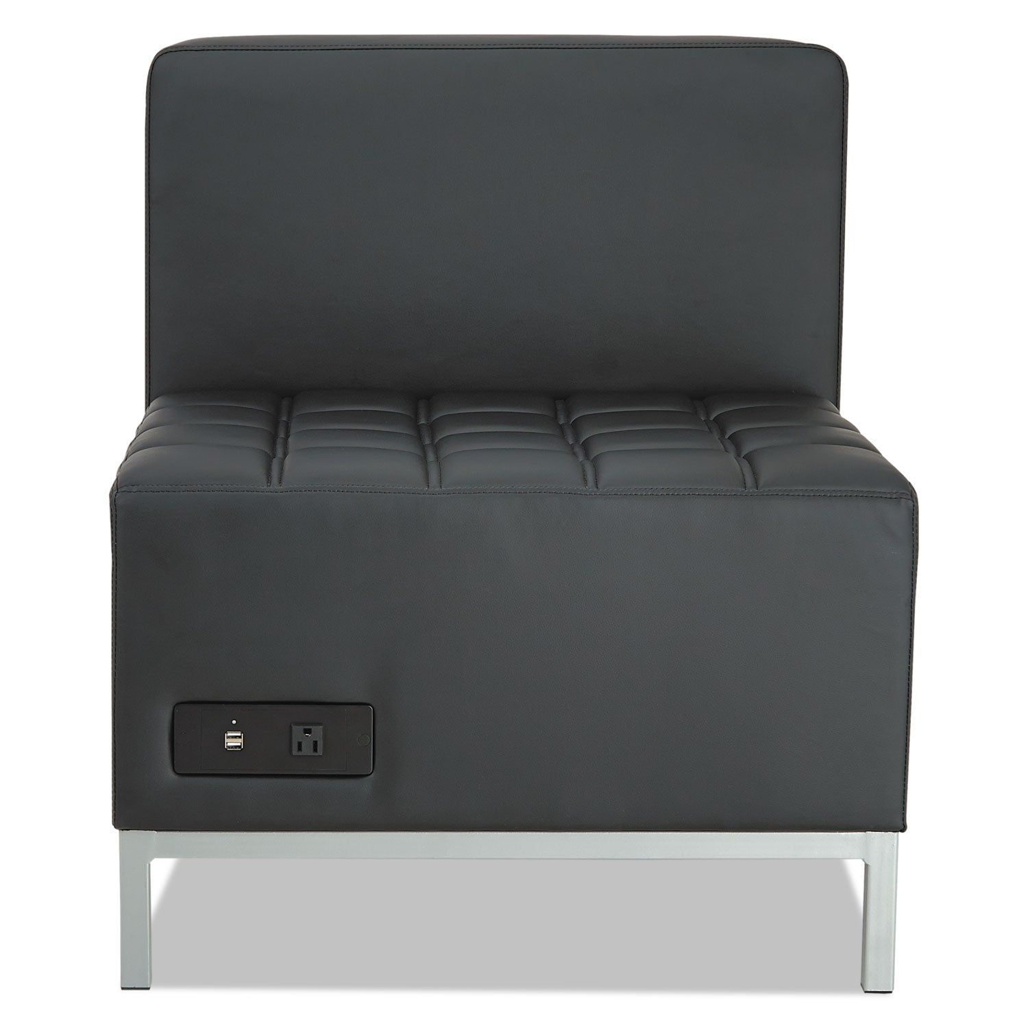 Alera® Alera QUB Series Armless L Sectional, Charging Station Center Seat, AC Outlet, (2) USB Ports, 26.38" x 26.38" x 30.5", Black