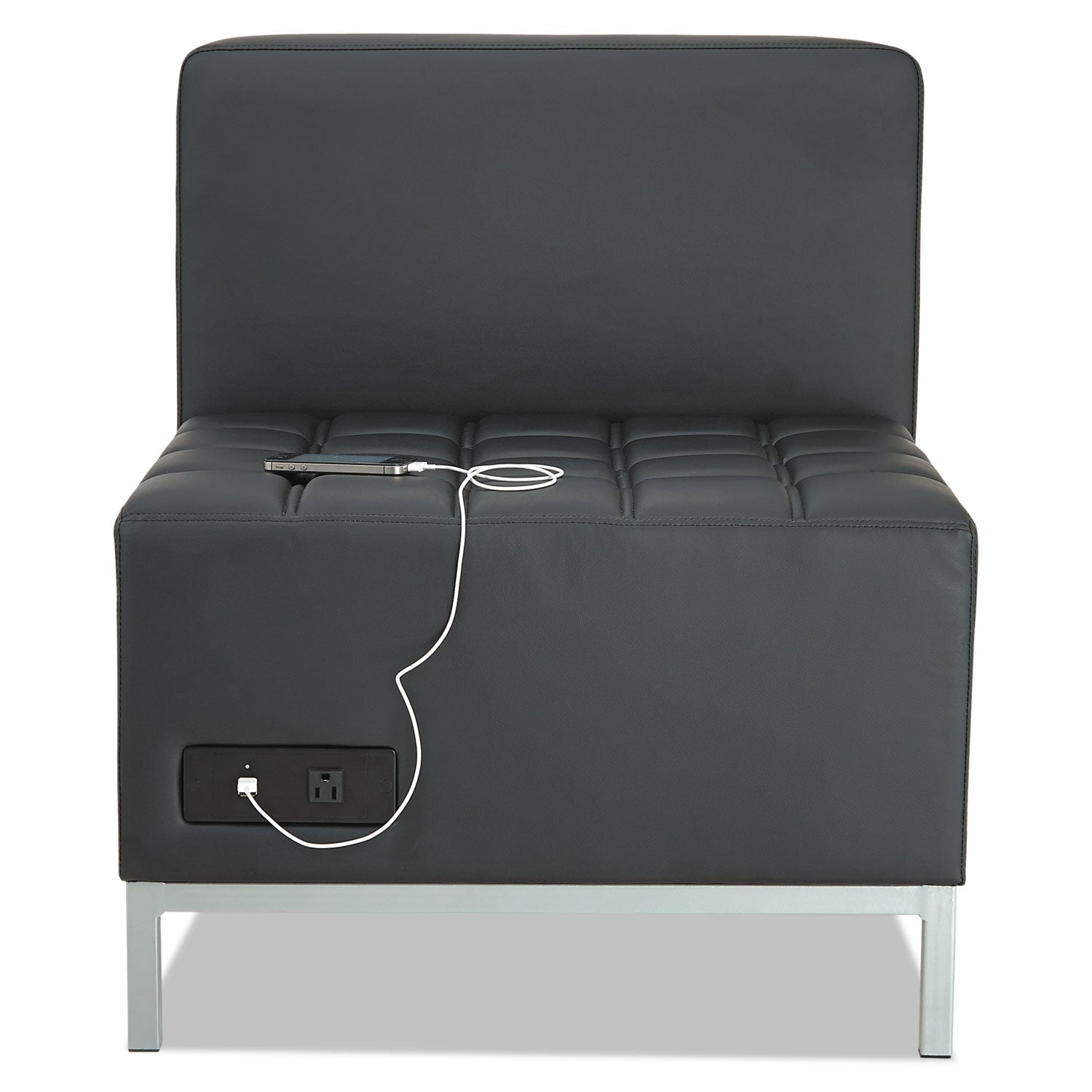 Alera® Alera QUB Series Armless L Sectional, Charging Station Center Seat, AC Outlet, (2) USB Ports, 26.38" x 26.38" x 30.5", Black