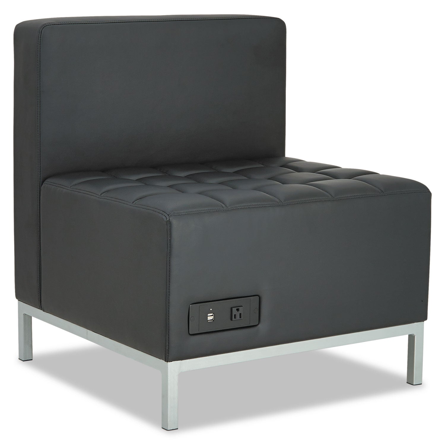 Alera® Alera QUB Series Armless L Sectional, Charging Station Center Seat, AC Outlet, (2) USB Ports, 26.38" x 26.38" x 30.5", Black