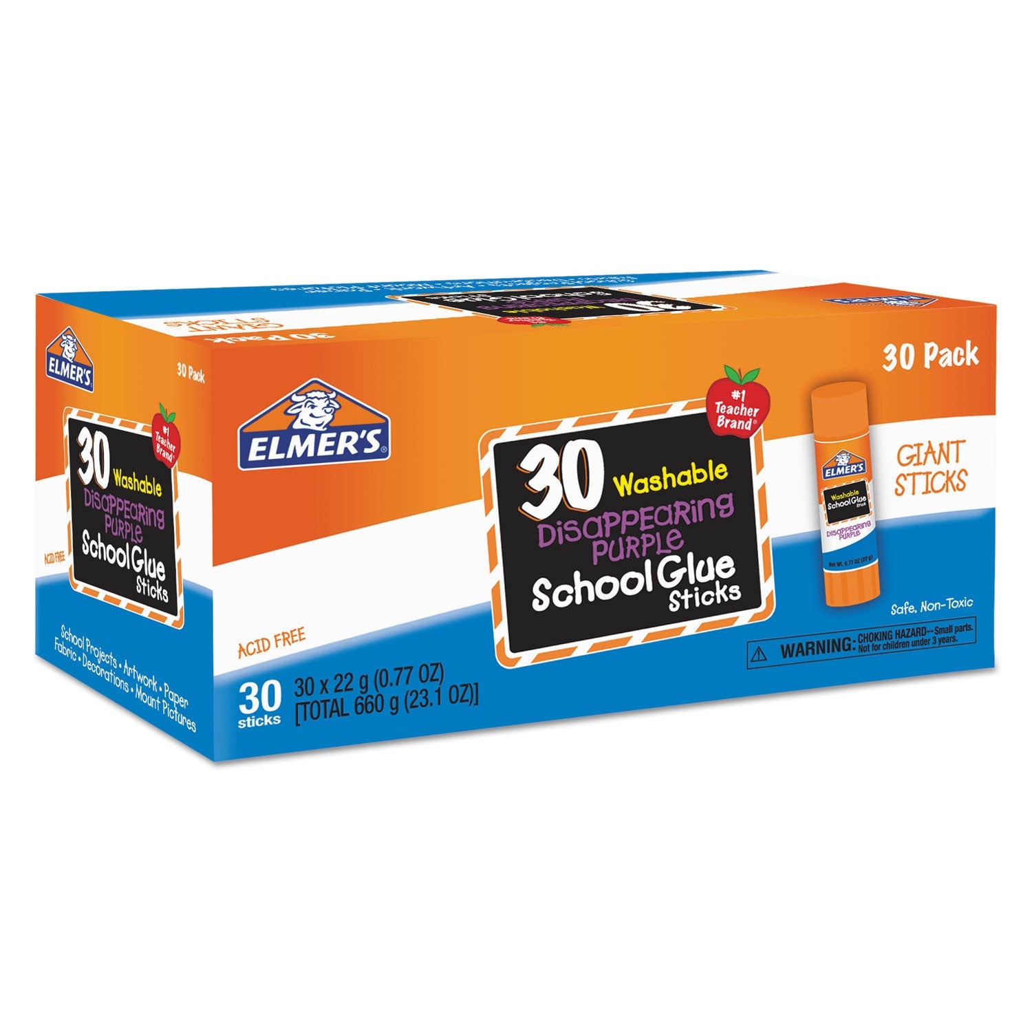 Elmer's® Disappearing Purple All Purpose Glue Sticks, 0.77 Oz, Dries Clear, 30/box