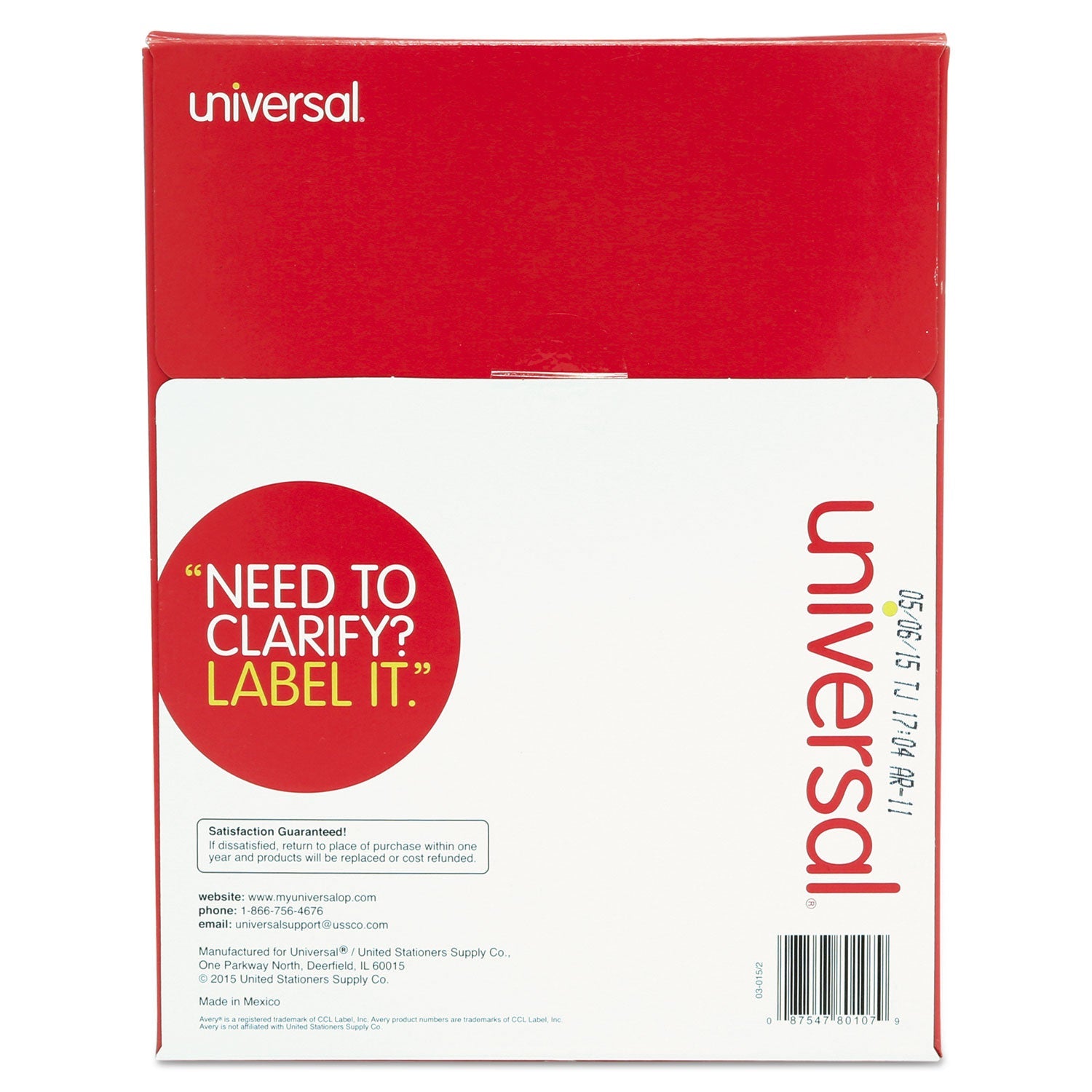 Universal® White Labels, Inkjet/laser Printers, 2 X 4, White, 10/sheet, 100 Sheets/box