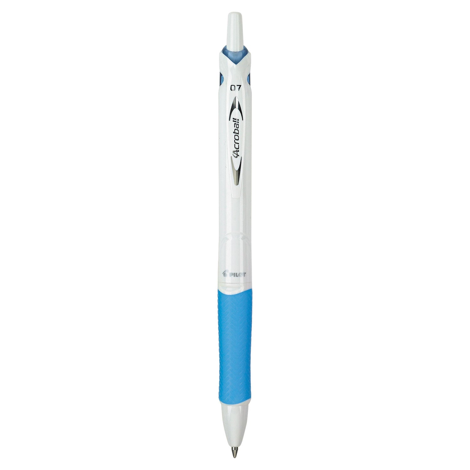 Pilot® Acroball PureWhite Advanced Ink Hybrid Gel Pen, Retractable, Fine 0.7 mm, Black Ink, White/Blue Barrel