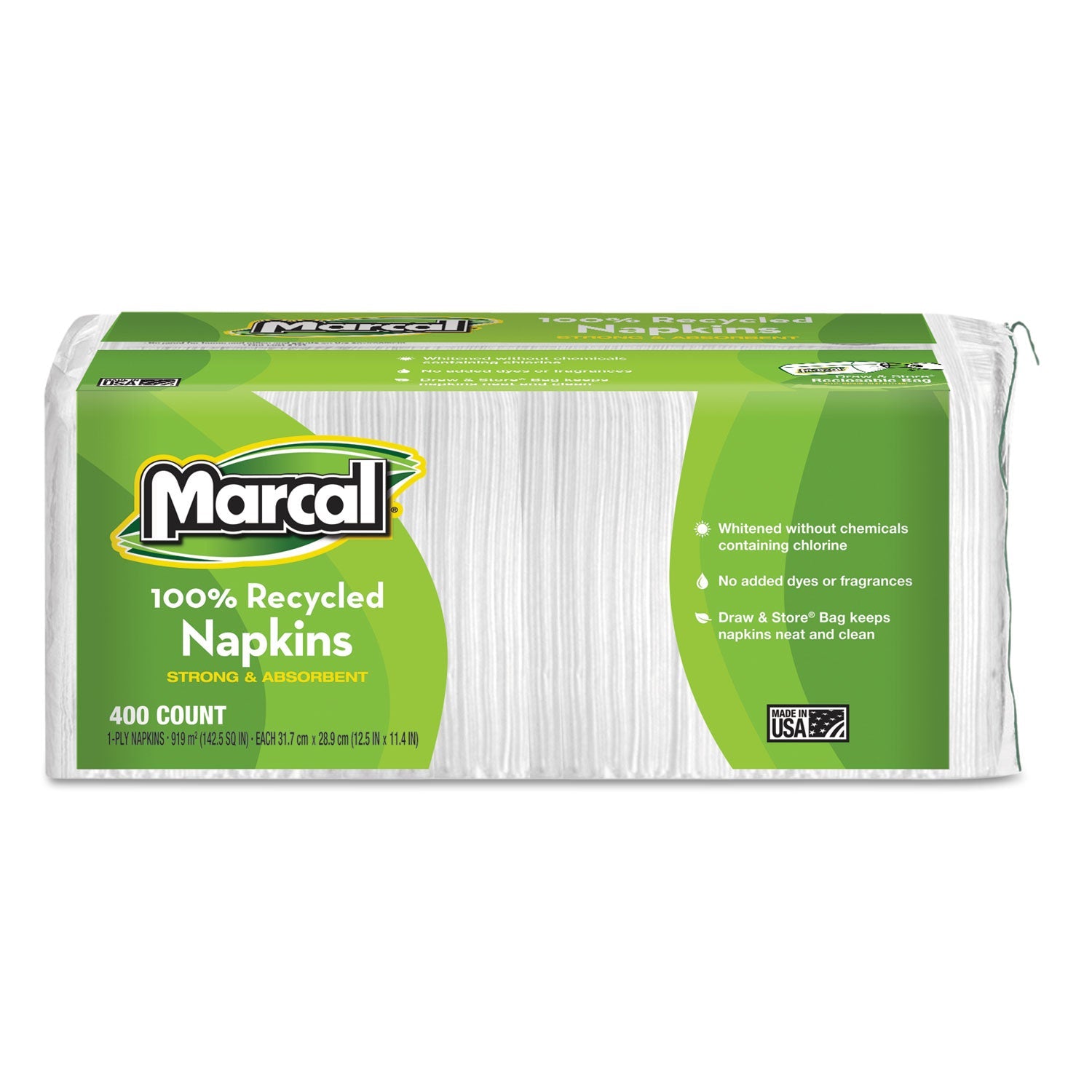 Marcal® 100% Recycled Luncheon Napkins, 11.4 X 12.5, White, 400/pack, 6pk/ct