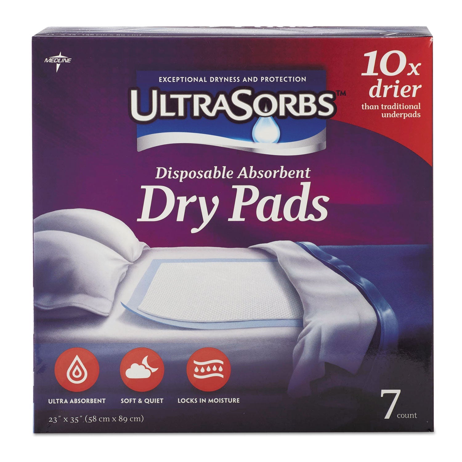 Medline Ultrasorbs Disposable Dry Pads, 23" X 35", Blue, 7/box