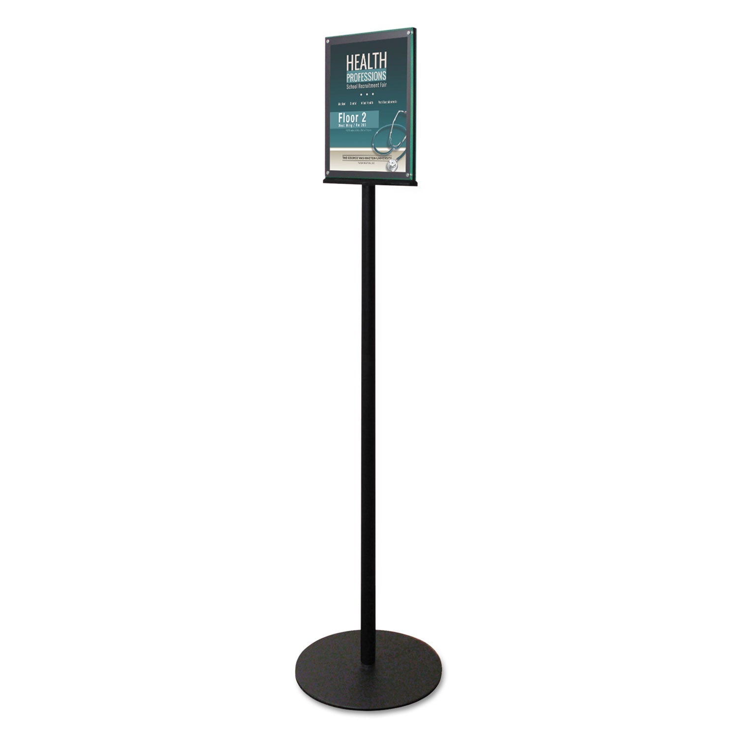 deflecto® Double-Sided Magnetic Sign Display, 8.5 x 11 Insert, 56" Tall, Clear/Black