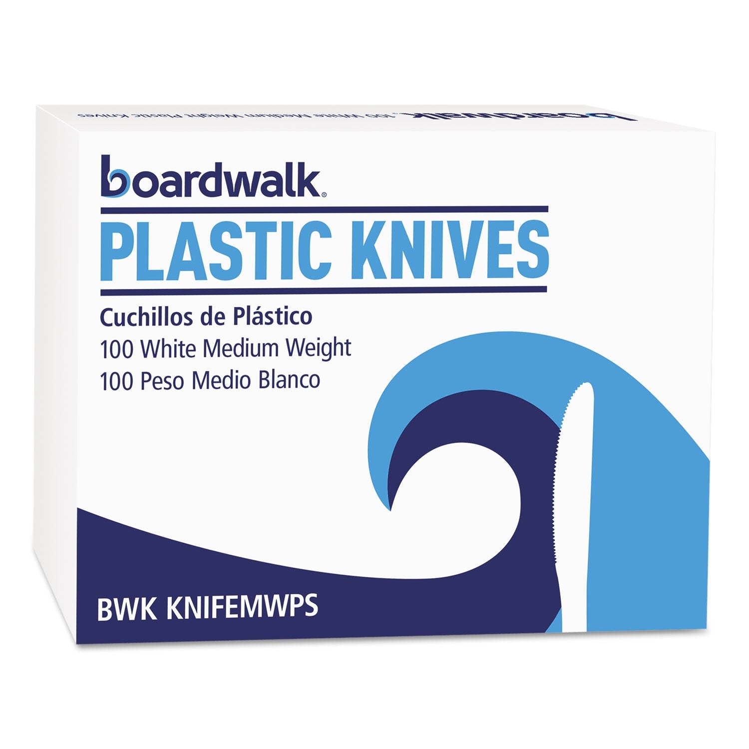 Boardwalk® Mediumweight Polystyrene Cutlery, Knife, Plastic, White, 100/Box