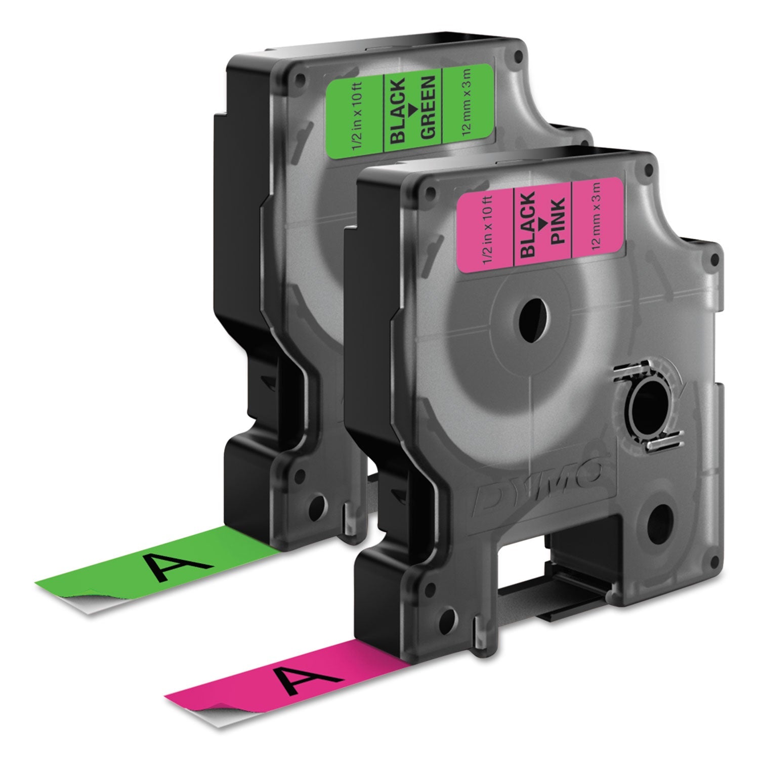 DYMO® D1 High-Performance Polyester Perm Label Tape, 0.5" X 10 Ft, Black On Neon, 2/pack