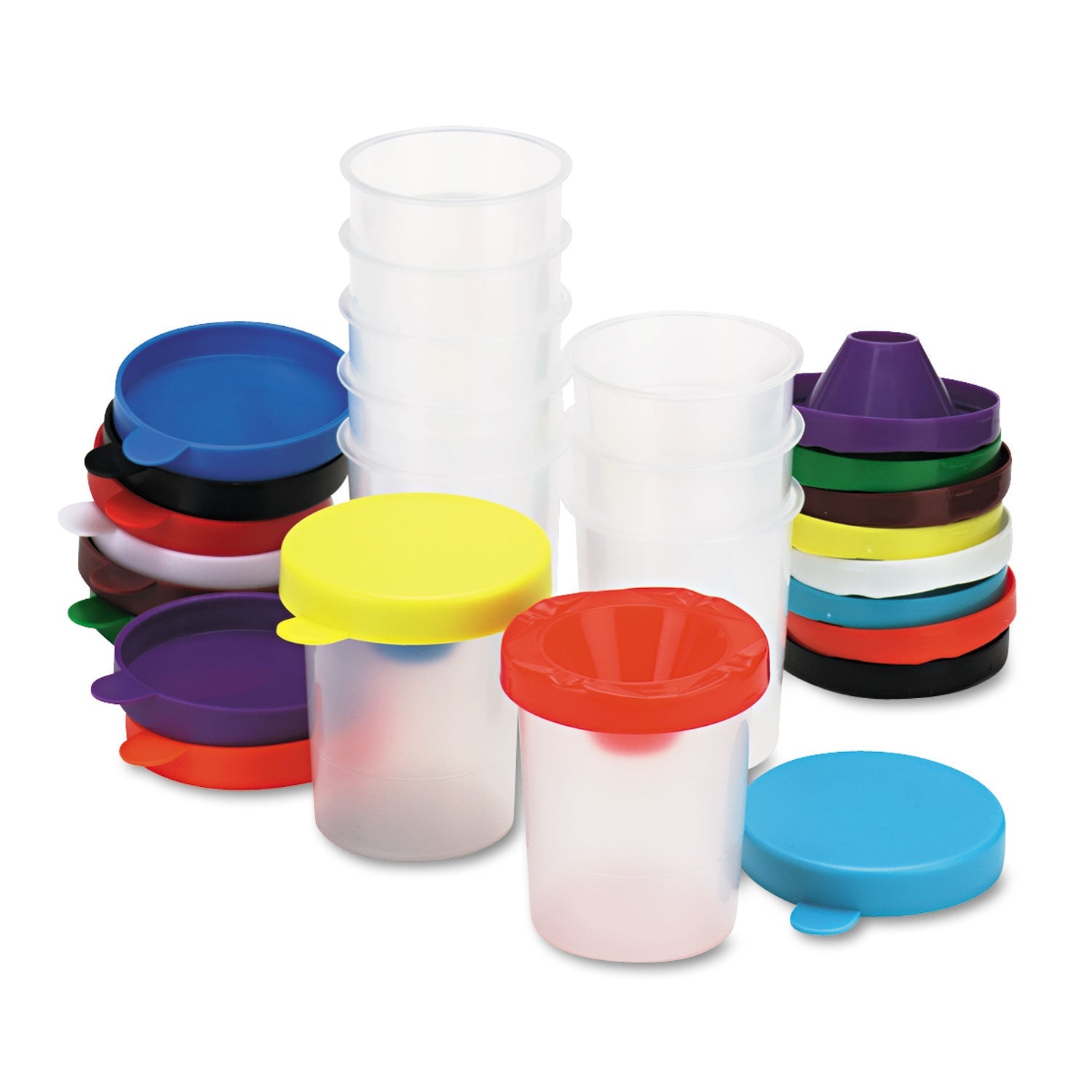 Creativity Street® No-Spill Paint Cups, Assorted Color Lids/cear Cups, 10/set