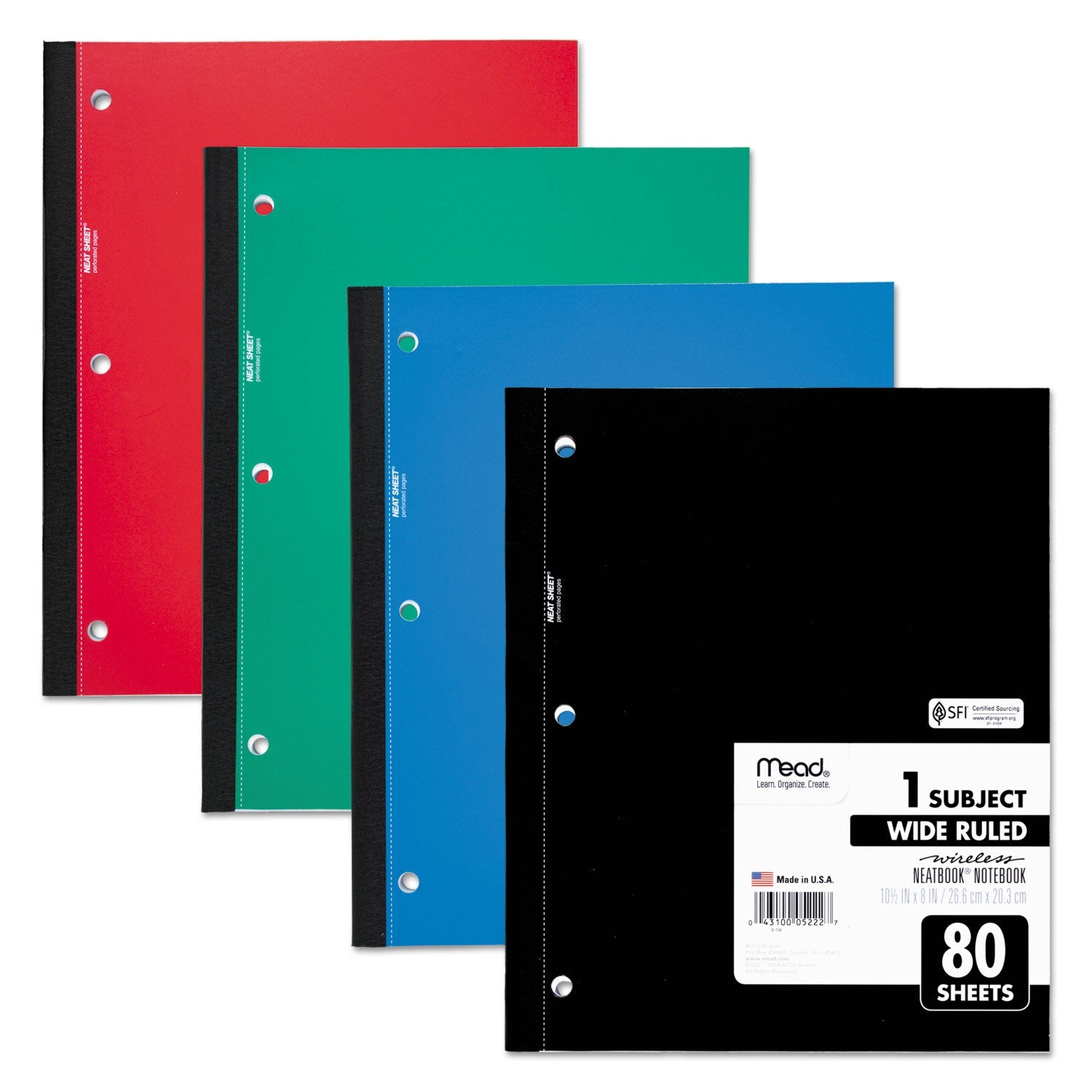Mead® Wireless Neatbook Notebook, 1-Subject, Wide/Legal Rule, Randomly Assorted Cover Color, (80) 10.5 x 8 Sheets