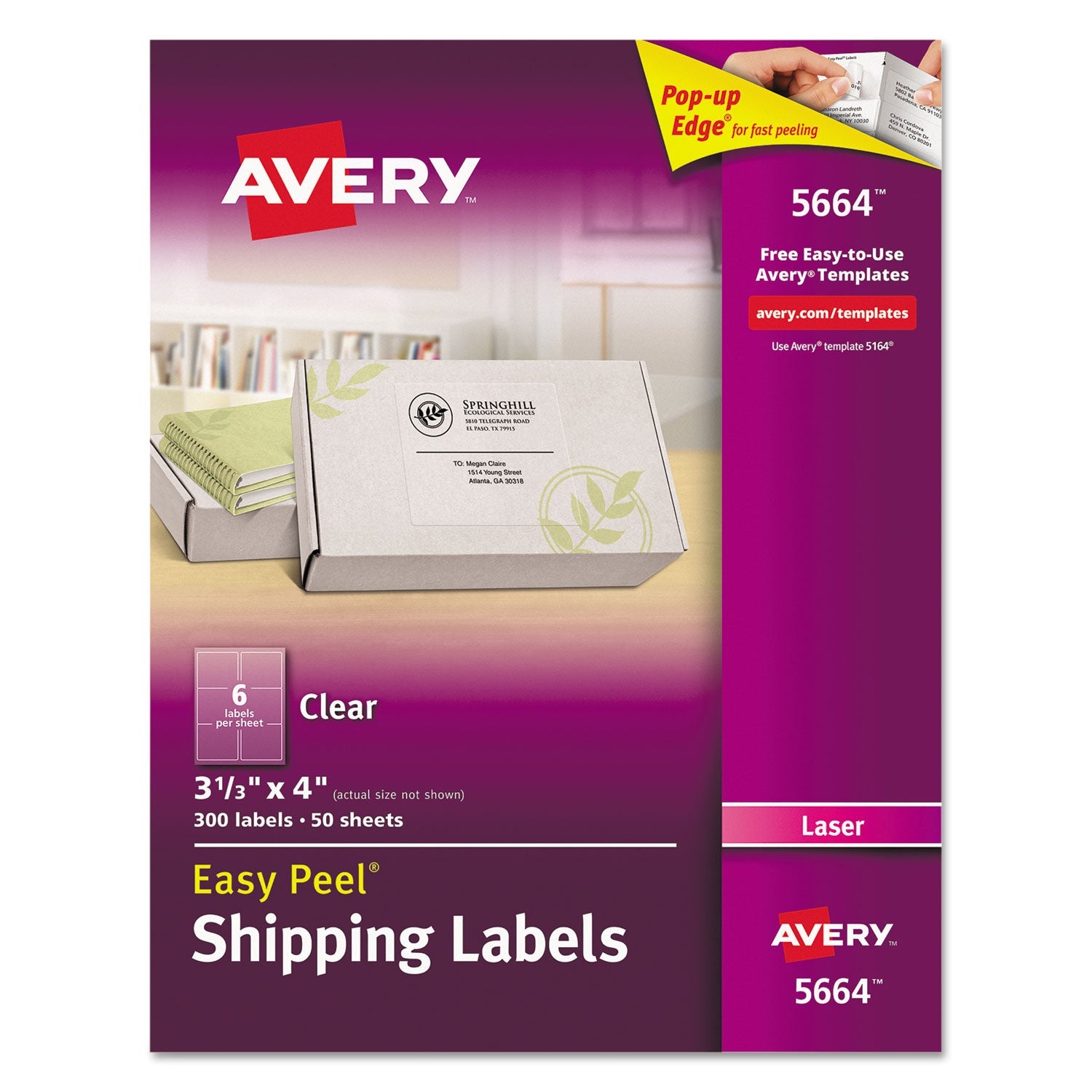 Avery® Matte Clear Easy Peel Mailing Labels W/ Sure Feed Technology, Laser Printers, 3.33 X 4, Clear, 6/sheet, 50 Sheets/box
