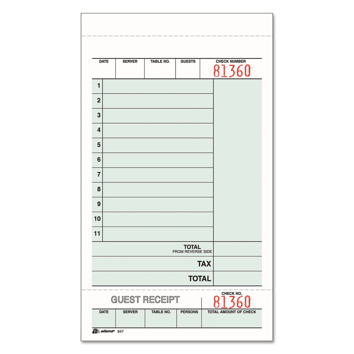 Adams® Multi-Part Guest Check Unit Sets, Two-Part Carbonless, 4.25 x 6.75, 250 Forms Total