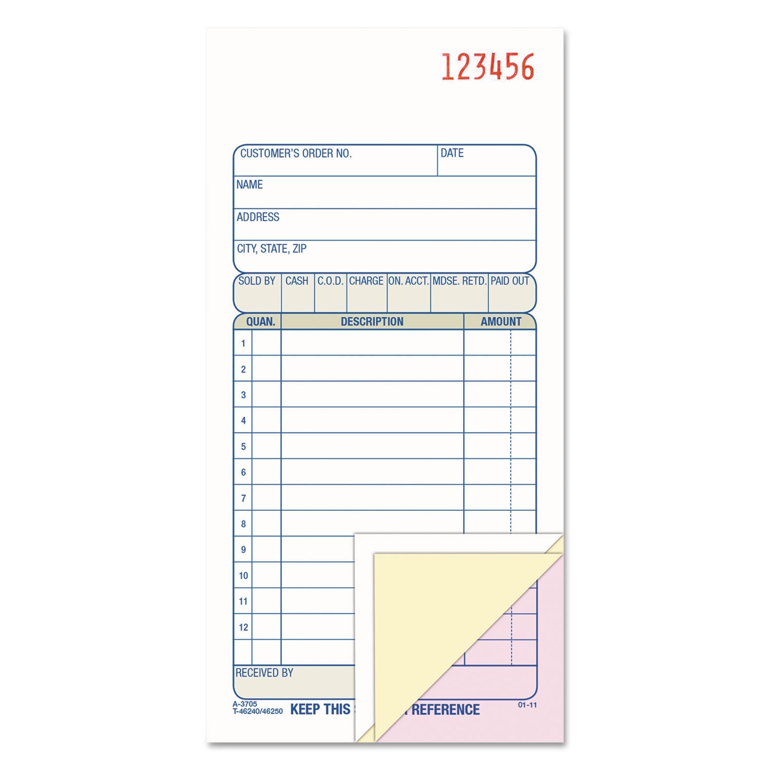 Adams® Multipart Sales Order Pad, Three-Part Carbonless, 3.25 x 7.13, 50 Forms Total