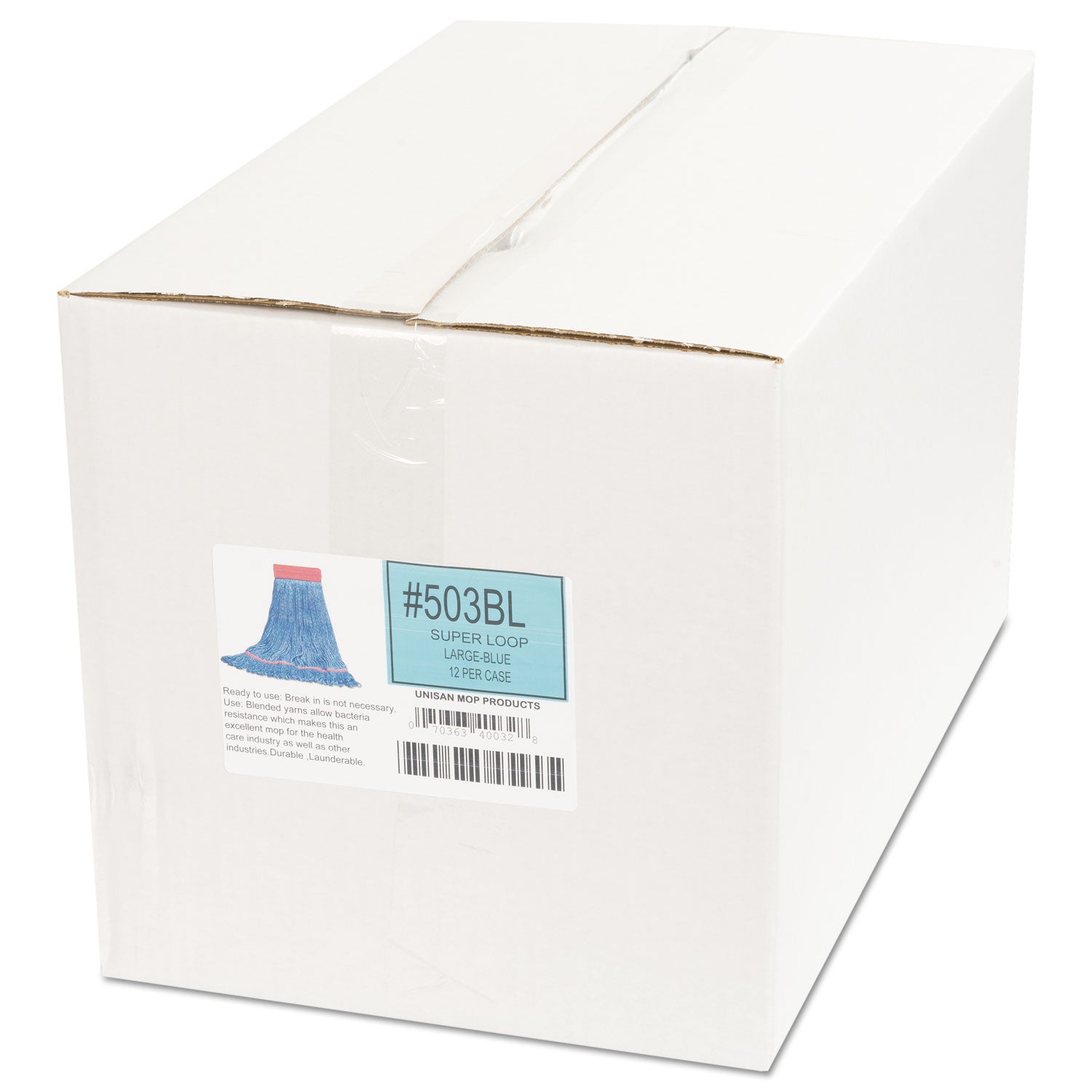 Boardwalk® Super Loop Wet Mop Head, Cotton/synthetic Fiber, 5" Headband, Large Size, Blue, 12/carton