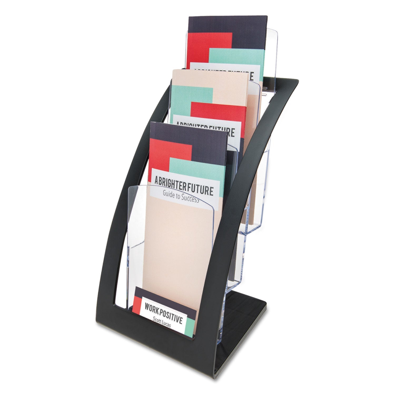 deflecto® 3-Tier Literature Holder, Leaflet Size, 6.75w X 6.94d X 13.31h, Black