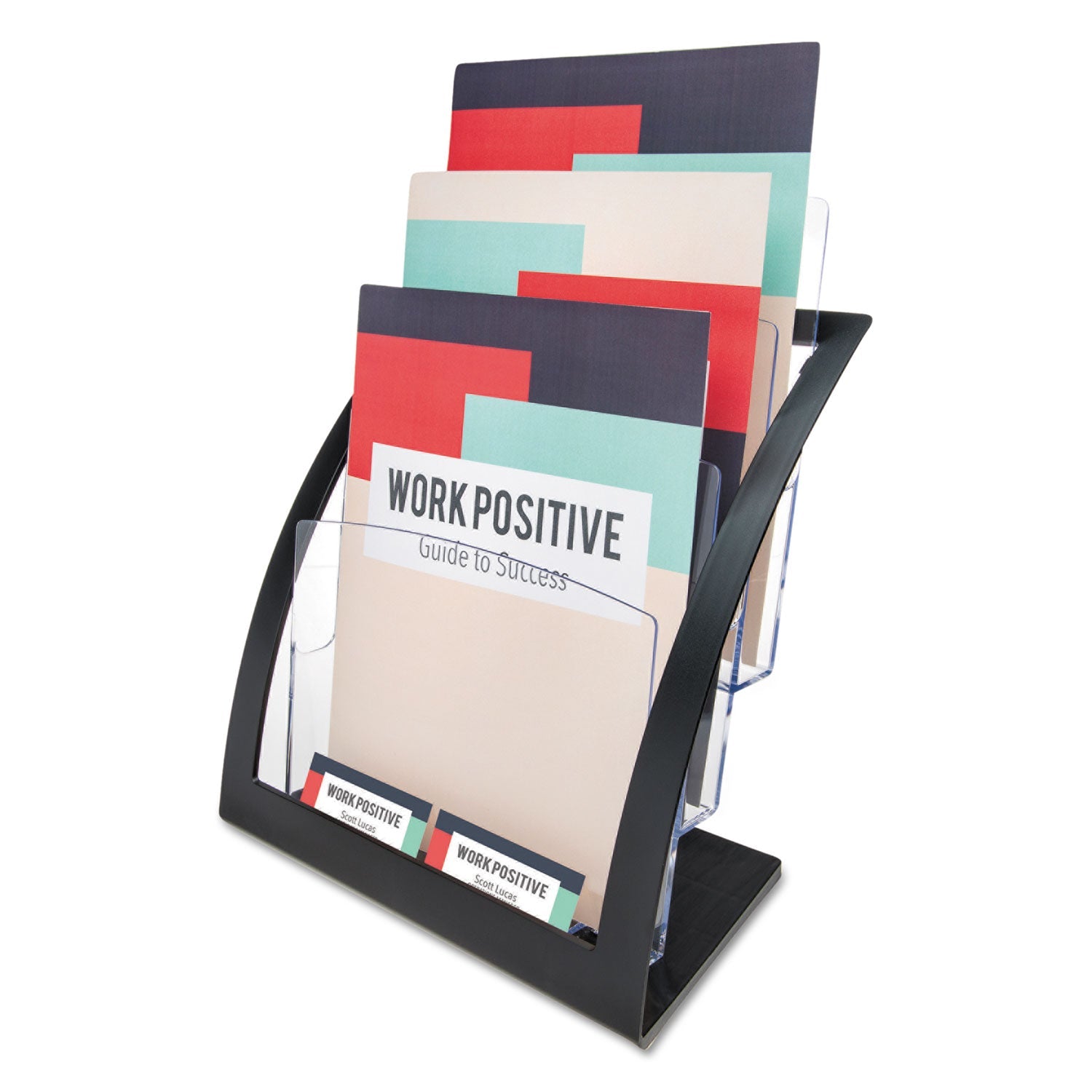 deflecto® 3-Tier Literature Holder, Leaflet Size, 11.25w x 6.94d x 13.31h, Black
