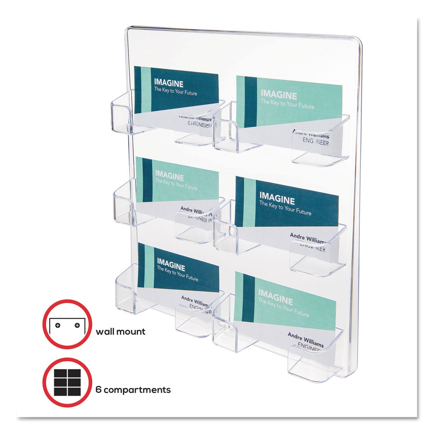 deflecto® 6-Pocket Business Card Holder, Holds 480 Cards, 8.5 X 1.63 X 9.75, Plastic, Clear