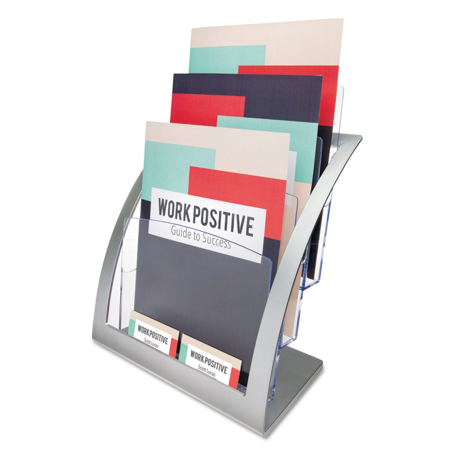 deflecto® 3-Tier Literature Holder, Leaflet Size, 11.25w X 6.94d X 13.31h, Silver