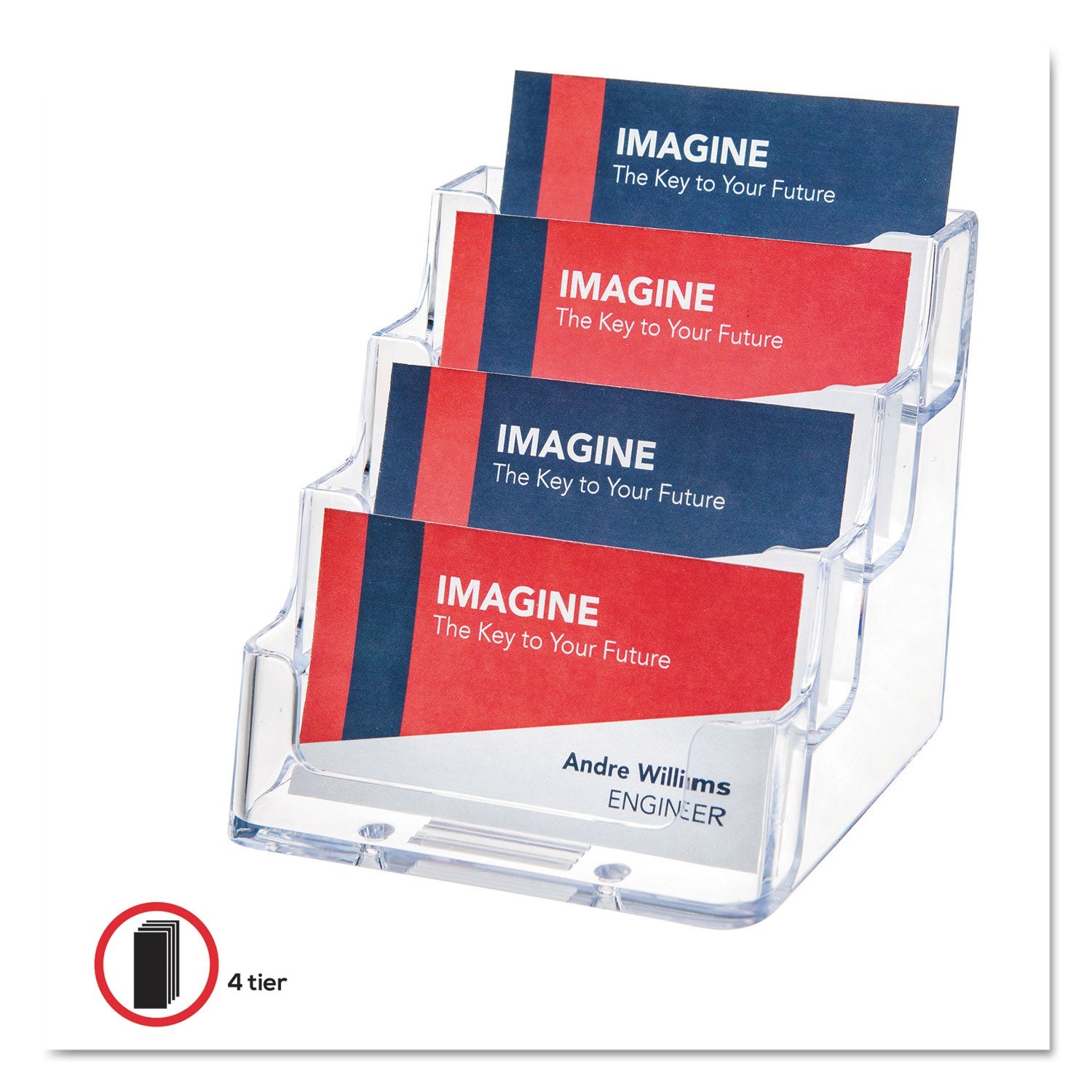 deflecto® 4-Pocket Business Card Holder, Holds 200 Cards, 3.94 X 3.5 X 3.75, Plastic, Clear