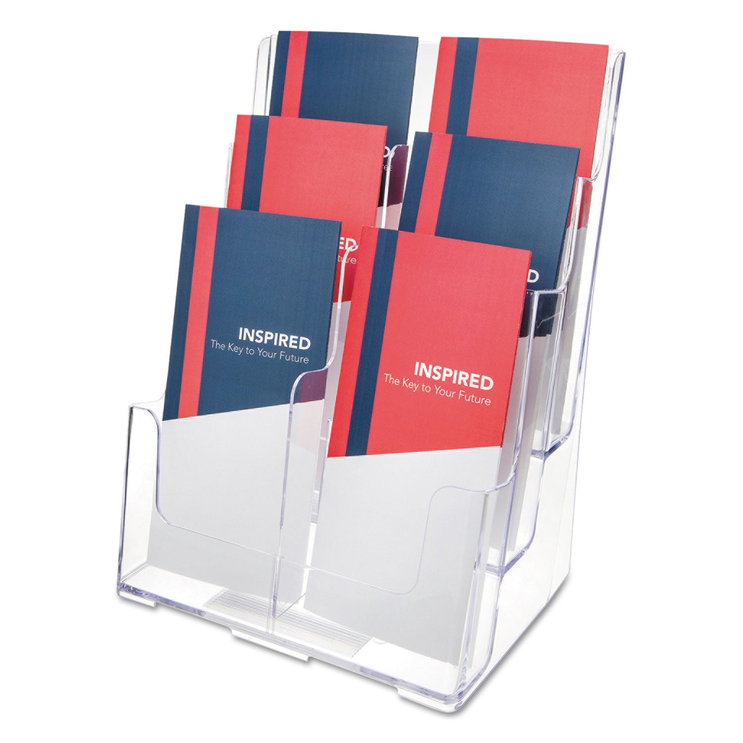 deflecto® 6-Compartment DocuHolder, Leaflet Size, 9.63w x 6.25d x 12.63h, Clear