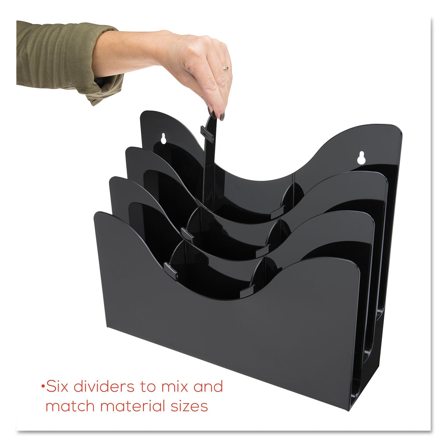 deflecto® 3-Tier Document Organizer W/6 Removable Dividers, 13.38w X 3.5d X 11.5h, Black