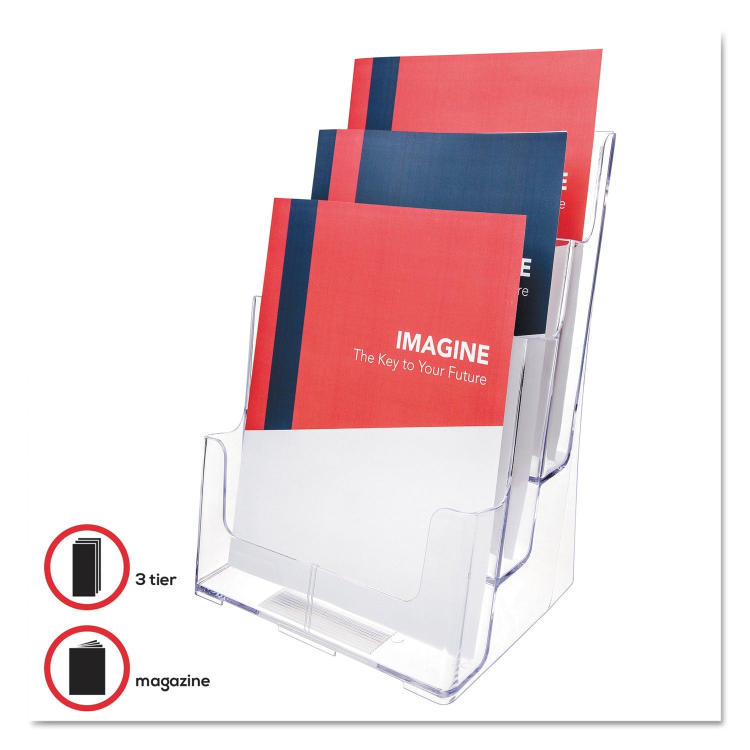 deflecto® 3-Compartment Docuholder, Magazine Size, 9.5w X 6.25d X 12.63, Clear