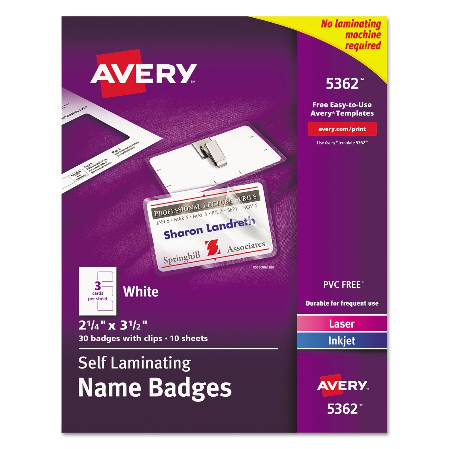 Self-Laminating Printer Badges | 2.25x3.5, 30/Box