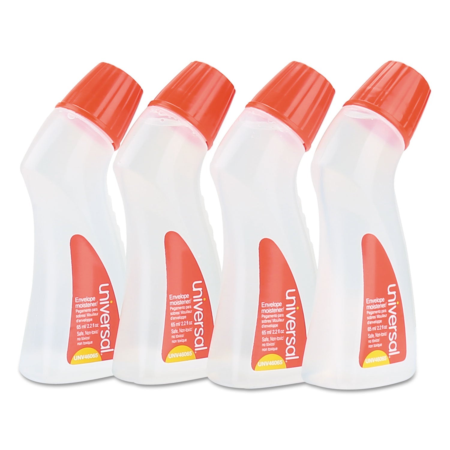 Universal® Envelope Moistener With Adhesive, 2.2 Oz Bottle, Clear, 4/pack