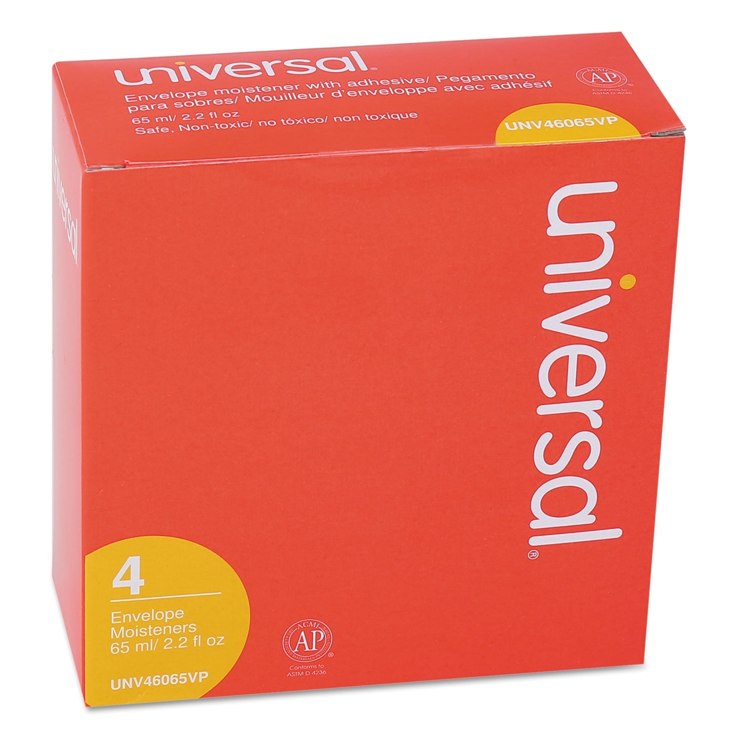 Universal® Envelope Moistener With Adhesive, 2.2 Oz Bottle, Clear, 4/pack