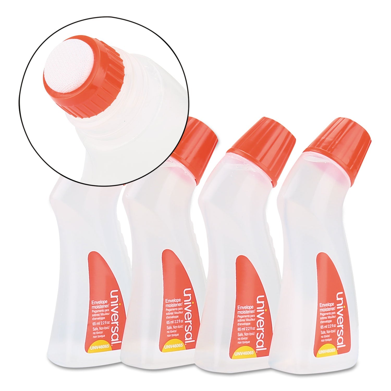 Universal® Envelope Moistener With Adhesive, 2.2 Oz Bottle, Clear, 4/pack