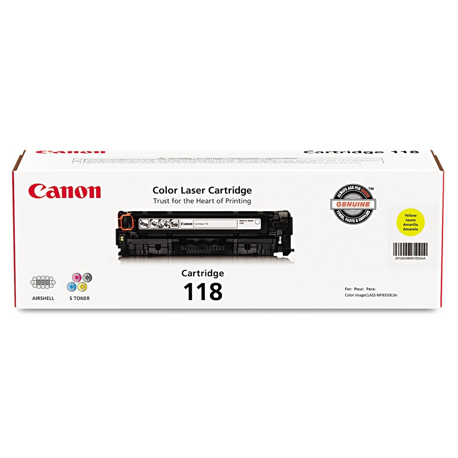 Canon® 2659b001 (118) Toner, 2,900 Page-Yield, Yellow
