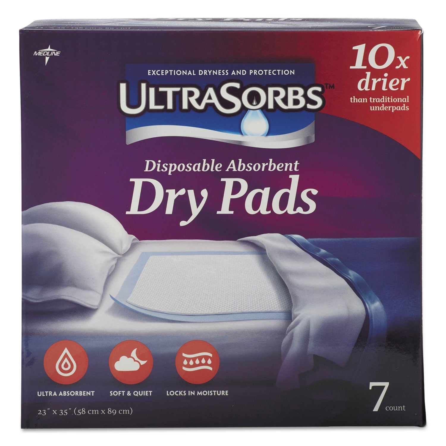 Medline Ultrasorbs Disposable Dry Pads, 23" X 35", White, 7/box, 6/carton