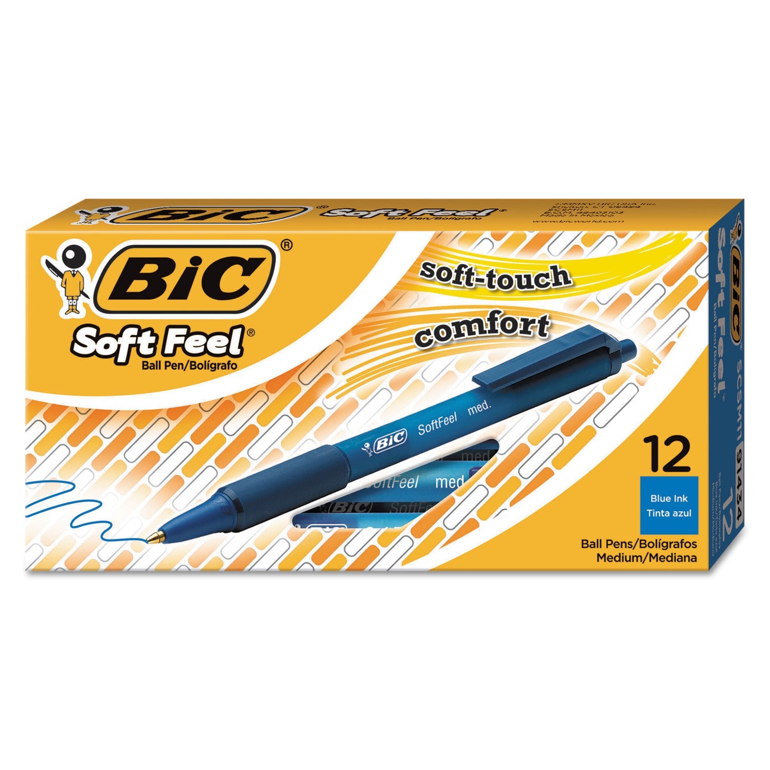 BIC® Soft Feel Ballpoint Pen, Retractable, Medium 1 Mm, Blue Ink, Blue Barrel, Dozen