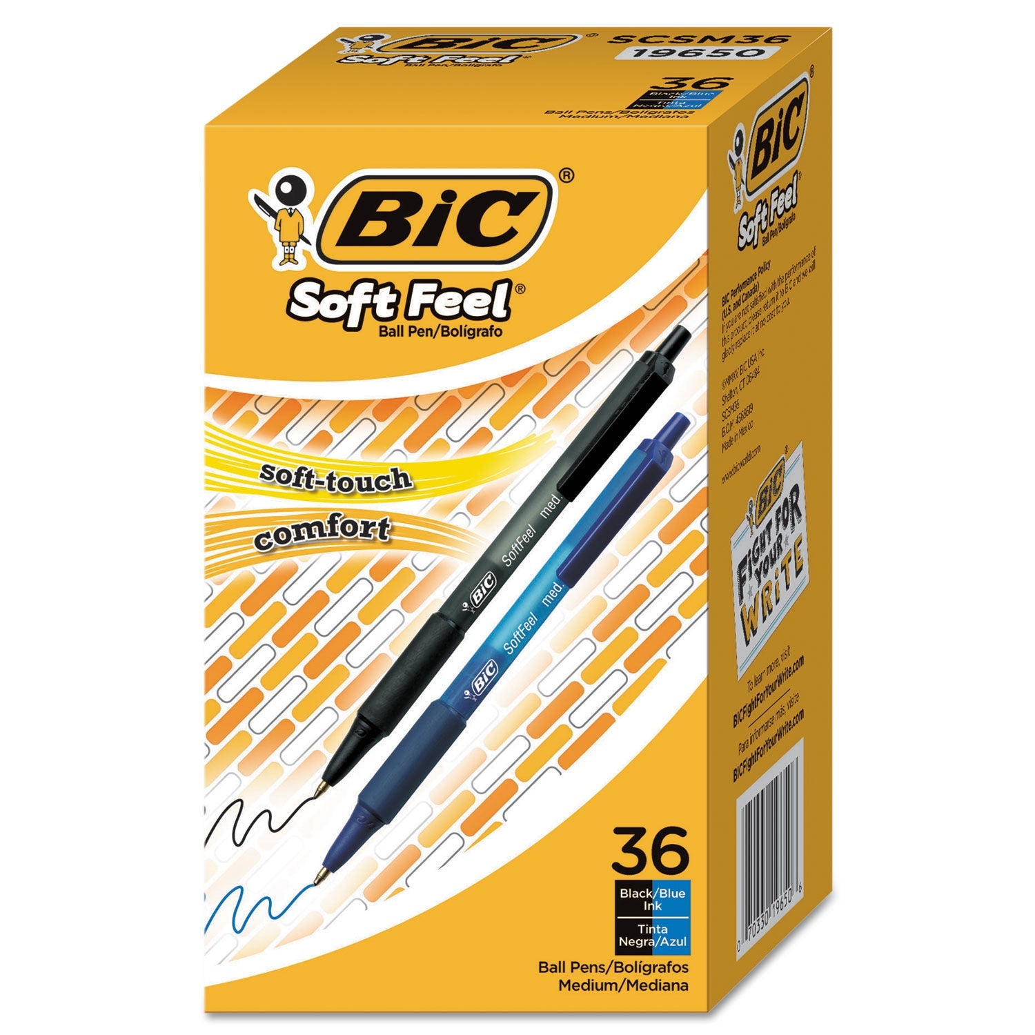 BIC® Soft Feel Ballpoint Pen Value Pack, Retractable, Medium 1 Mm, Assorted Ink And Barrel Colors, 36/pack