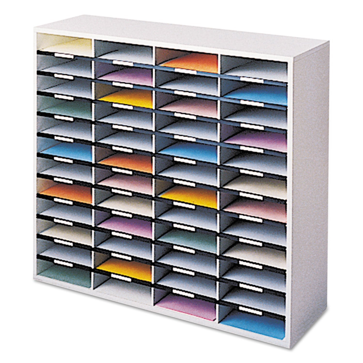 Fellowes® Literature Organizer, 48 Letter Compartments, 38.25 x 11.88 x 34.69, Dove Gray