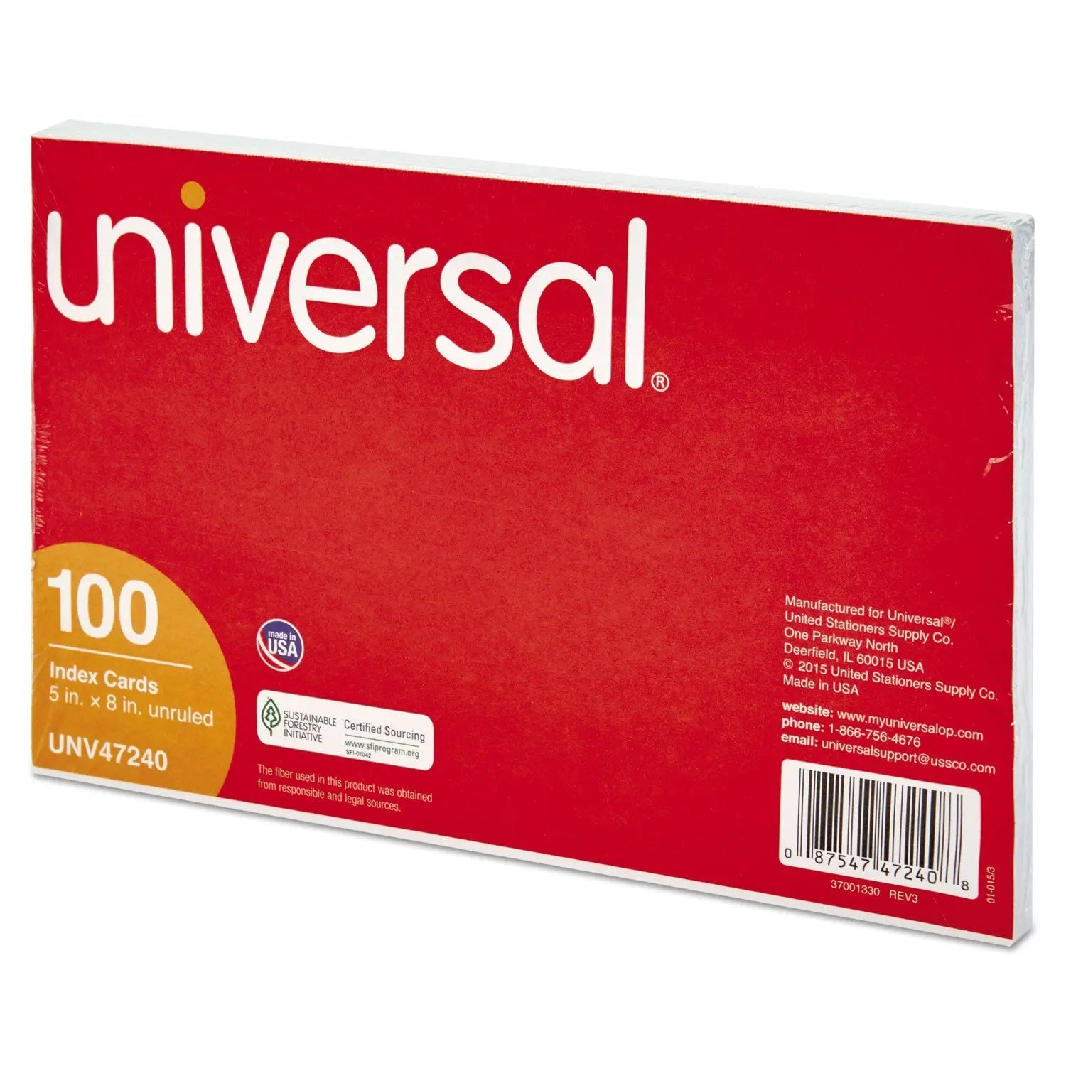 Universal® Unruled Index Cards, 5 X 8, White, 100/pack