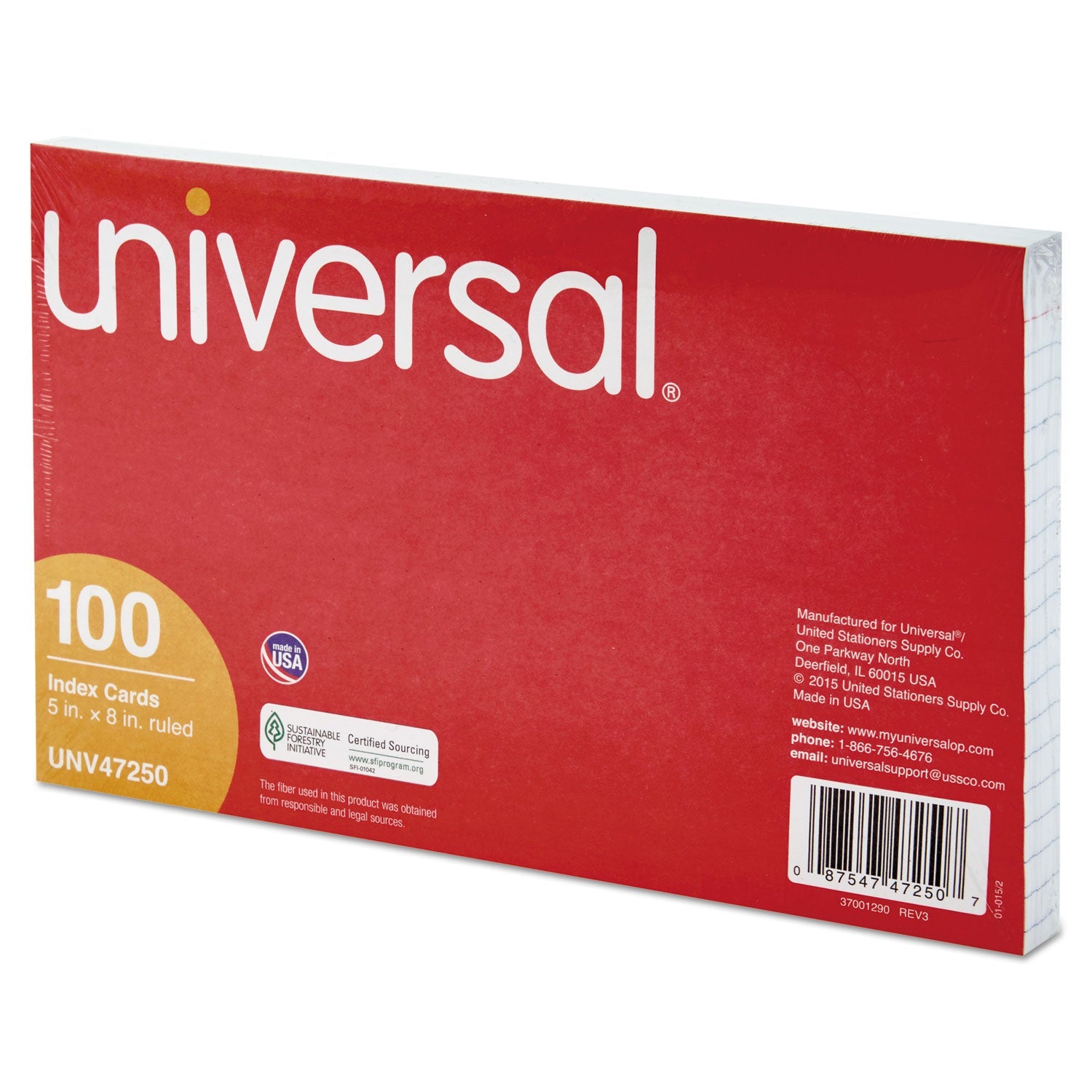 Universal® Ruled Index Cards, 5 X 8, White, 100/pack