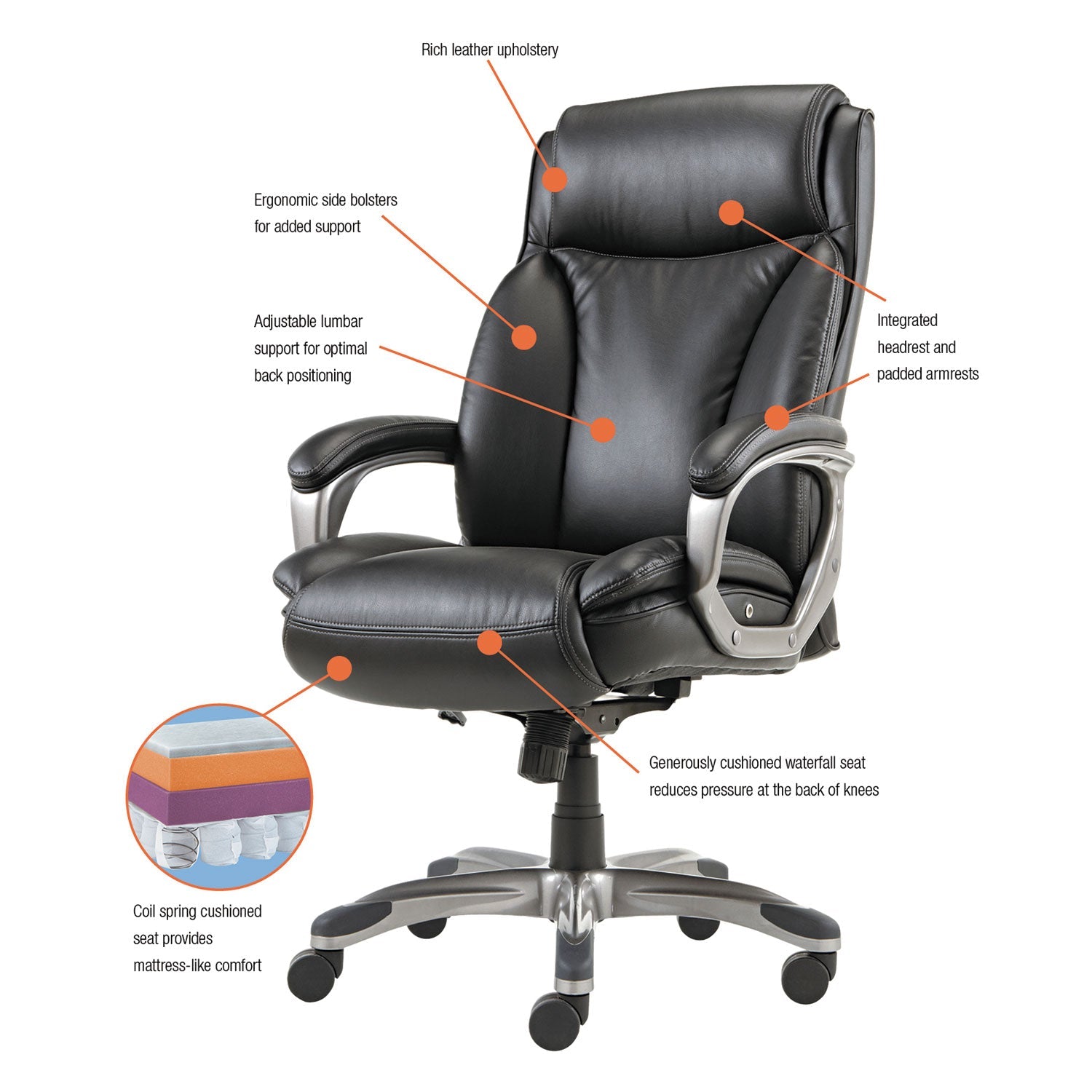 Alera® Alera Veon Series Executive High-Back Bonded Leather Chair, Supports Up To 275 Lb, Black Seat/back, Graphite Base